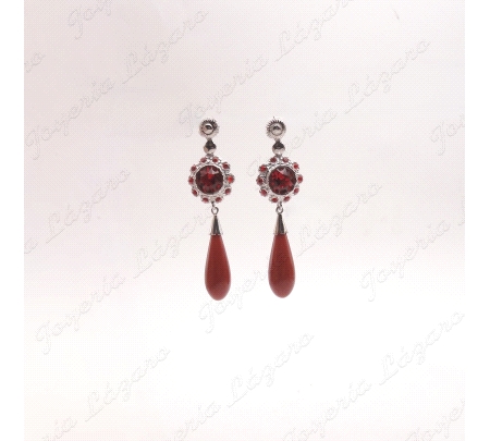 PEND. CORAL/SIMIL PLATA CHAPADA PLATINO FILIGRANA SWAROVSKI ROJO+CHUPO