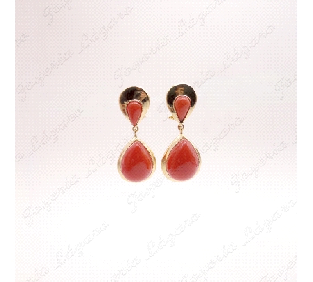 PEND. CORAL/SIMIL PLATA CHAPADA ORO 2 LAGRIMAS COOR CORAL CABUJONES C.