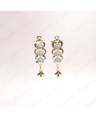 PEND. CORAL/SIMIL PLATA CHAPADA ORO CIGARRONES/SEMAFOROS TURQUESA 45MM                              