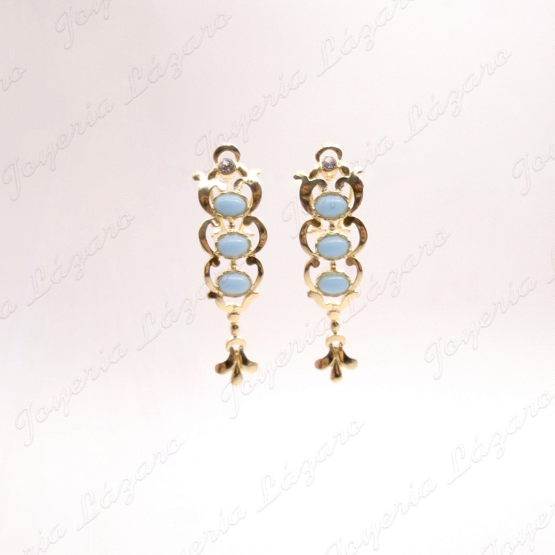 PEND. CORAL/SIMIL PLATA CHAPADA ORO CIGARRONES/SEMAFOROS TURQUESA 45MM                              