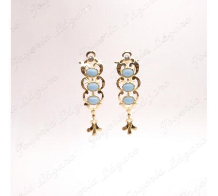 PEND. CORAL/SIMIL PLATA CHAPADA ORO CIGARRONES/SEMAFOROS TURQUESA 45MM