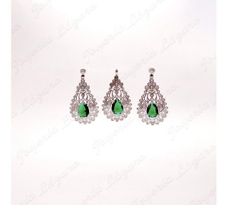 COLGANTE GR. PLATA CHAPADA PLATINO FILIGRANA CIRCO VERDE PERA