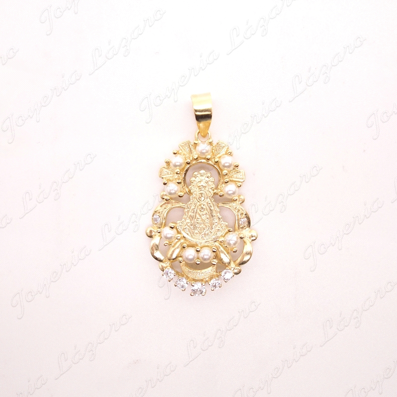 COLGANTE GR. PLATA CHAPADA ORO VIRGEN ROCIO CALADA+PERLITAS                                         