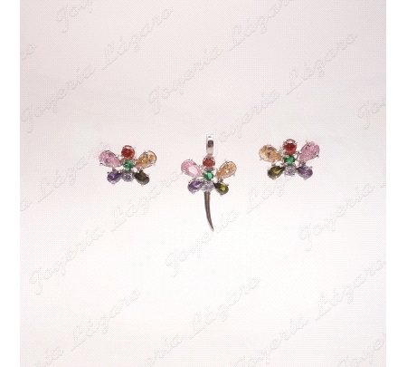 COLGANTE PLATA CHAPADA PLATINO LIBELULA P. SWAROVSKI COLORES