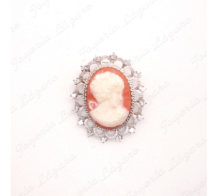 BROCHE/COLGANTE PLATA CHAPADA PLATINO CAMAFEO FILIGRANA 37X44