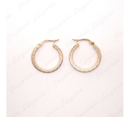 PEND. AROS ORO 18 KTS PLANOS GRECA 1 CARA 15MM                                                      