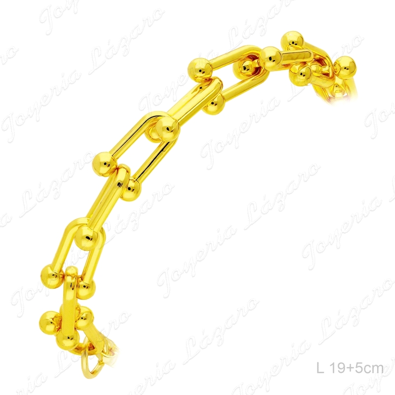 PULSERA BISUTERIA CHAPADA ORO ESLABONES CON BOLA                                                    