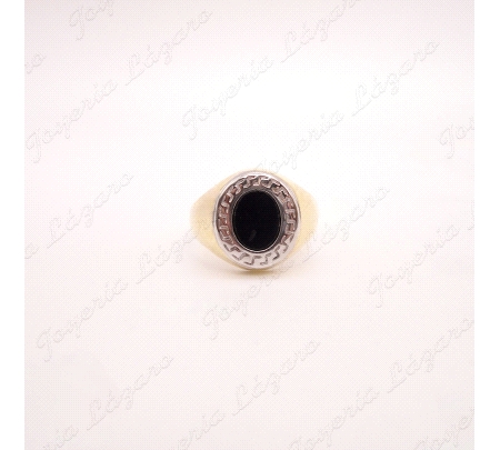 SORTIJA ORO 18 KTS OVAL BICOLOR ONIX