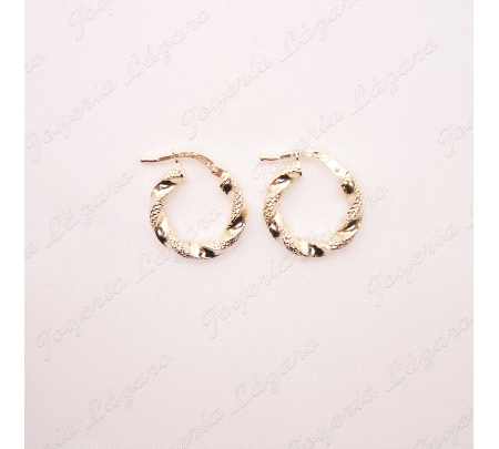 PEND. AROS ORO 18 KTS RIZADO PICADO 3X10MM INT                                                      