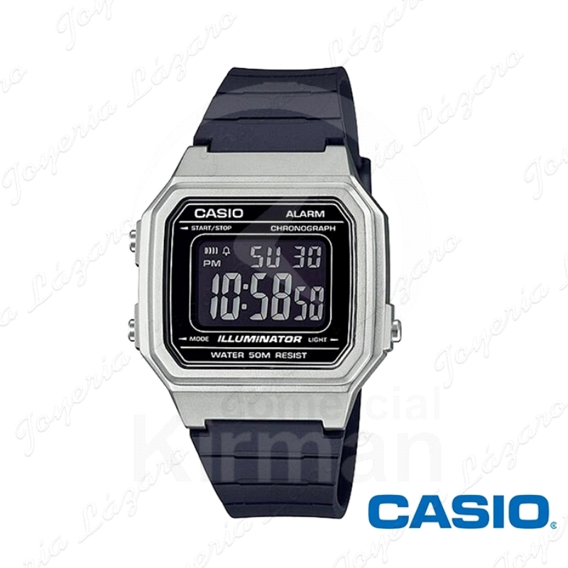 CASIO RELOJ DIGITAL CORREA GOMA CAJA PLATEADA SATINADA W-217HM-7B                                   