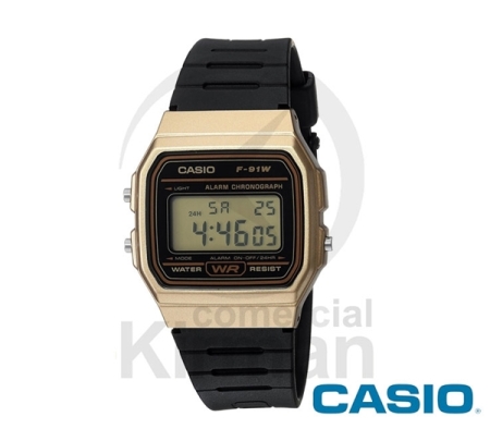RELOJ CASIO F-91 DORADO/NEGRO GOMA