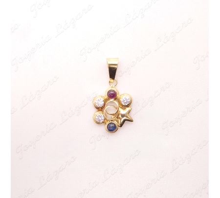 COLGANTE ORO 18KT OCASION ALIANZAS CRUZADAS+ESTRELLA DE MAR Y CIRCOS C