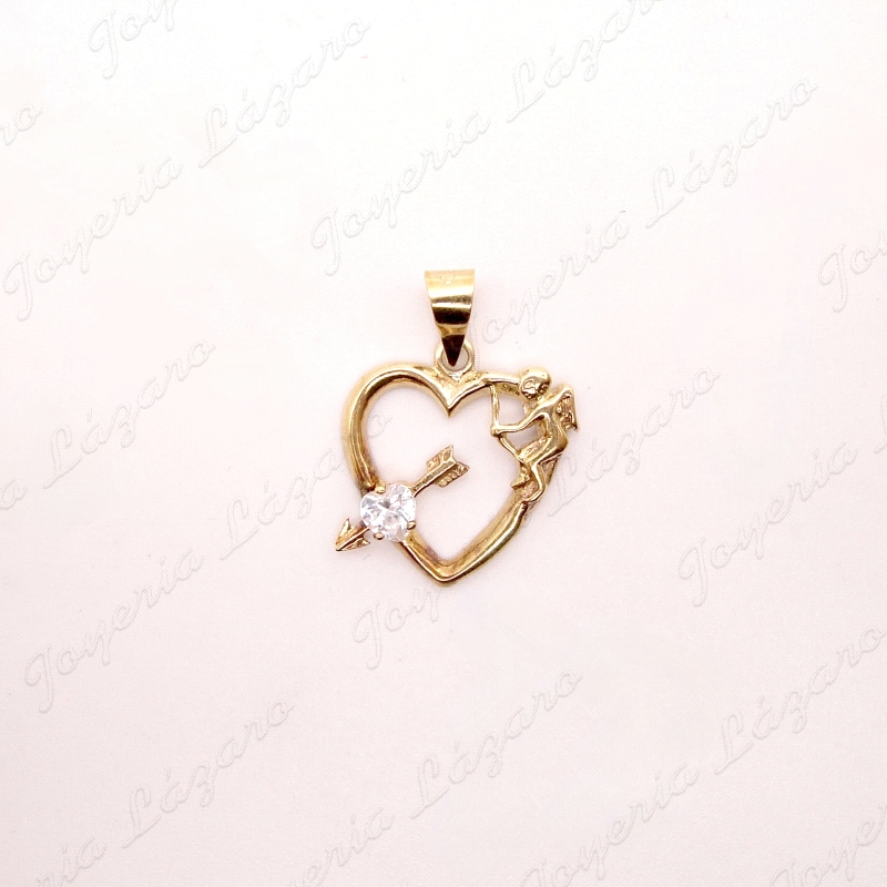 COLGANTE ORO 18KT OCASION CORAZON CUPIDO+FLECHA Y CIRCO CALADO                                      