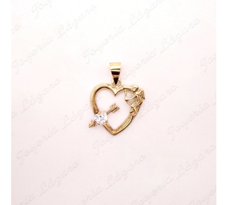 COLGANTE ORO 18KT OCASION CORAZON CUPIDO+FLECHA Y CIRCO CALADO