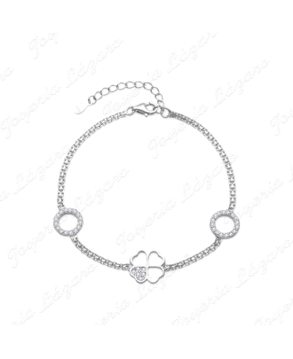 PULSERA PLATA MAYA CIRCULOS +TREBOL CORAZON CIRCONITAS                                              