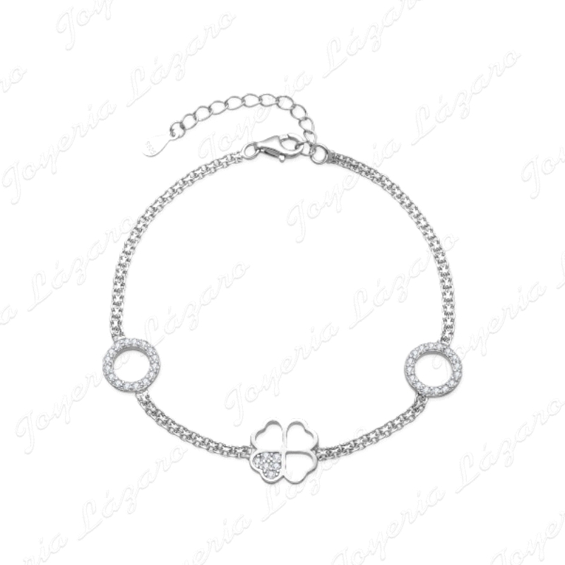 PULSERA PLATA MAYA CIRCULOS +TREBOL CORAZON CIRCONITAS                                              