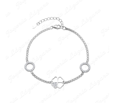 PULSERA PLATA MAYA CIRCULOS +TREBOL CORAZON CIRCONITAS                                              