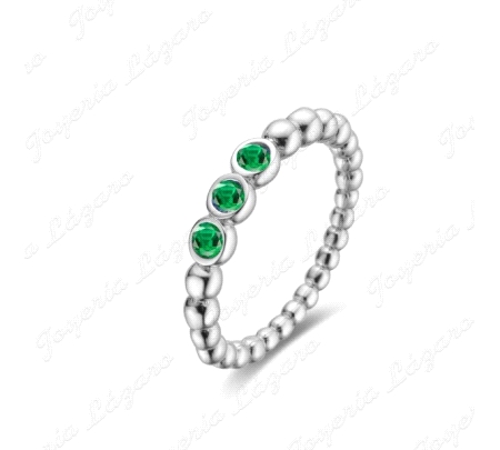 SORTIJA PLATA CITO BOLAS + 3 PIEDRAS VERDES