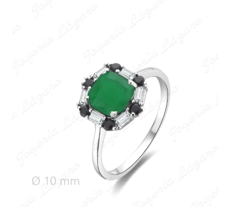 SORTIJA PLATA CUAJO VERDE GARRAS+CIRCONITAS B/N