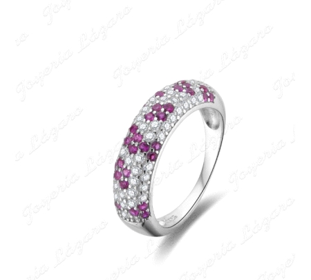 SORTIJA PLATA CIRCONITAS BLANCAS/FUCSIA