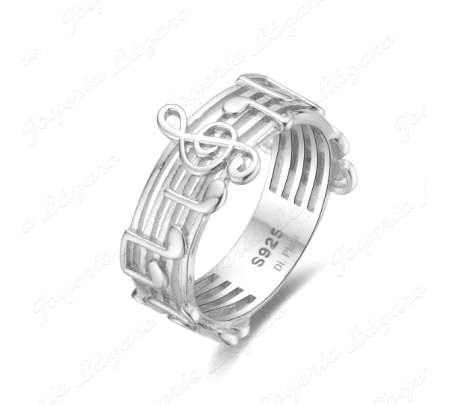 SORTIJA PLATA PENTAGRAMA NOTAS MUSICALES