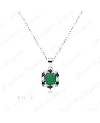 GARGANTILLA PLATA CUAJO PIEDRA VERDE 4 GARRAS + CIRCO BL/N.                                         