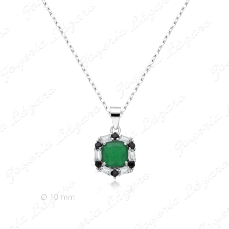 GARGANTILLA PLATA CUAJO PIEDRA VERDE 4 GARRAS + CIRCO BL/N.                                         