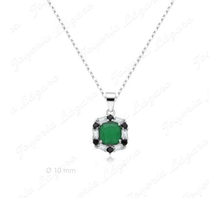 GARGANTILLA PLATA CUAJO PIEDRA VERDE 4 GARRAS + CIRCO BL/N.                                         