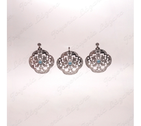 PEND. LARGOS PLATA CHAPADO PLATINO FILIGRANA P. TURQUESA PRESION