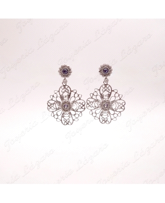 PEND. LARGOS PLATA CHAPADA PLATINO FILIGRANA SWAROVSKI MORADO                                       