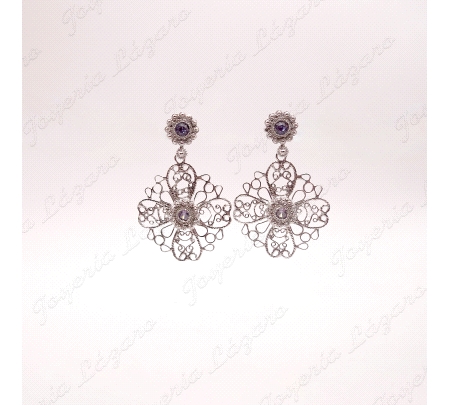 PEND. LARGOS PLATA CHAPADA PLATINO FILIGRANA SWAROVSKI MORADO