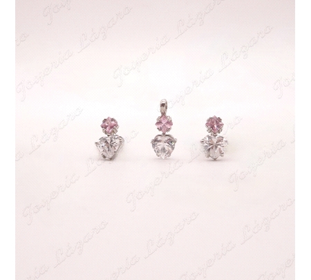 PEND. PLATA CORAZON+CUAJO CIRCONITAS BLANCA Y ROSA CIERRE PRESION
