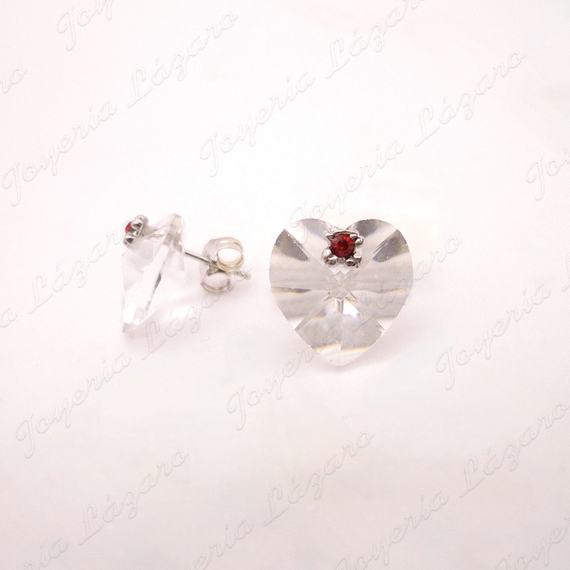 PEND. PLATA CORAZON C. SWAROVSKI TRANSP.+ 1ROJA EN GARRAS CIERRE PRESI                              