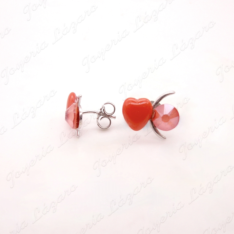 PEND. PLATA CORAZON CORALINA ROJO C. SWAROVSKI CORAL                                                