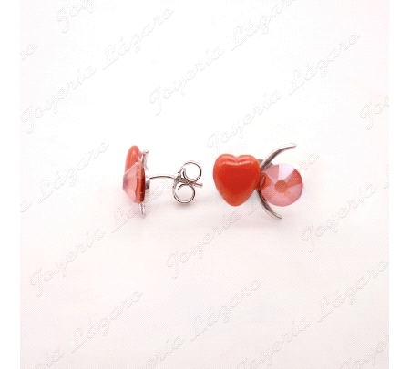 PEND. PLATA CORAZON CORALINA ROJO C. SWAROVSKI CORAL