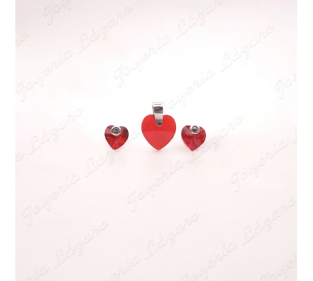 PEND. PLATA CORAZON ROJO SWAROVSKI CIERRE PRESION