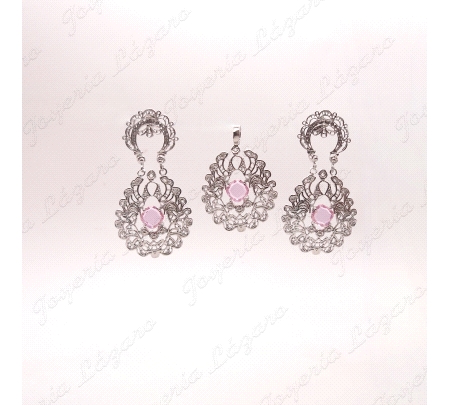 COLGANTE GR. PLATA CHAPADO PLATINO FILIGRANA CIRCO ROSA