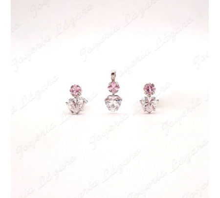 COLGANTE GR. PLATA CORAZON+CUAJO CIRCONITA ROSAY BLANCA