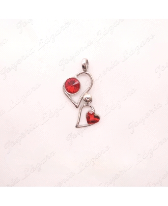 COLGANTE GR. PLATA 2 CORAZONES C.SWAROVSKI ROJOS                                                    