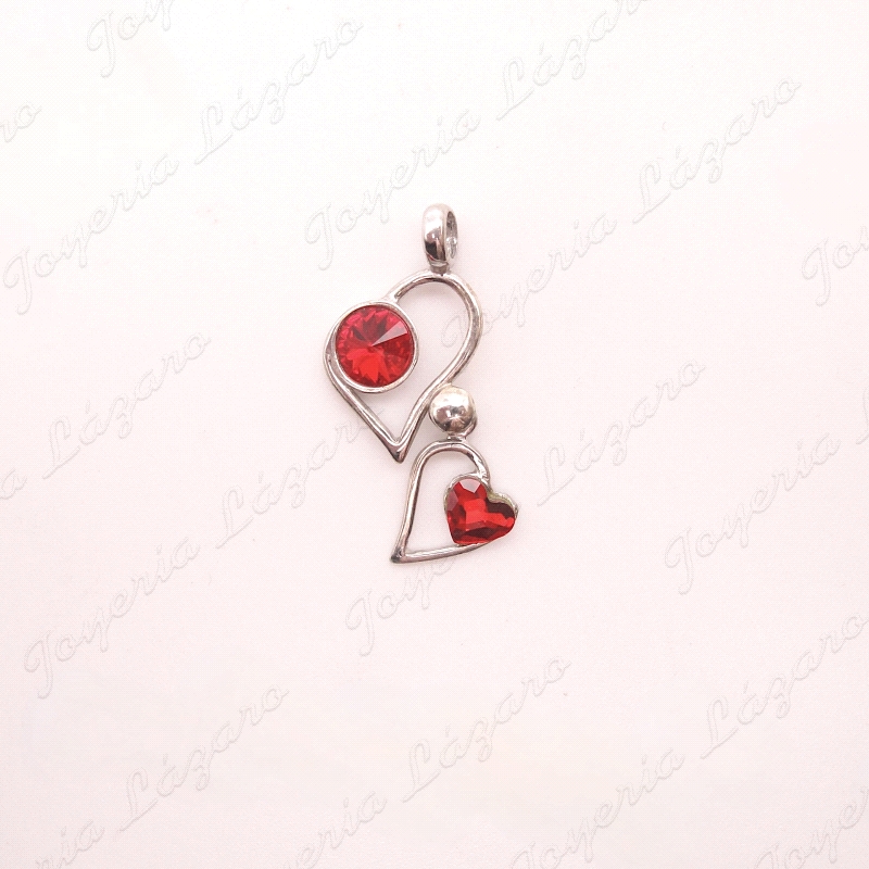 COLGANTE GR. PLATA 2 CORAZONES C.SWAROVSKI ROJOS                                                    