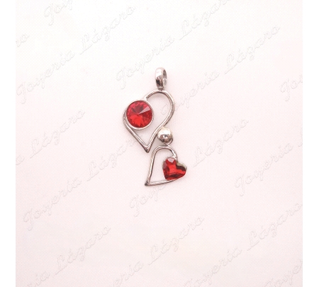 COLGANTE GR. PLATA 2 CORAZONES C.SWAROVSKI ROJOS