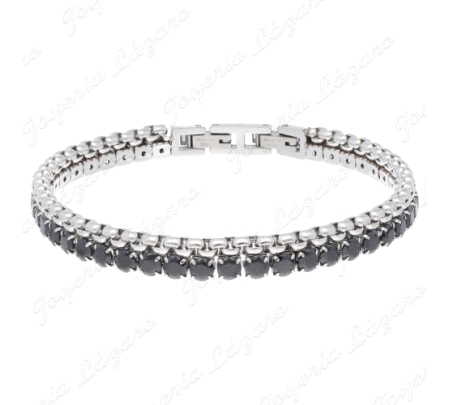 PULSERA ACERO HILERA CON CIRCOS NEGRAS ENGARZADAS