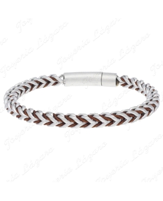 PULSERA ACERO TRENZADO REDONDO CON PIEL MARRON                                                      