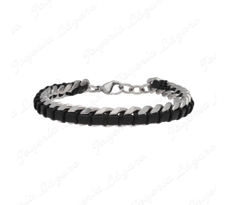 PULSERA ACERO BARBADA  Y PIEL COSIDA                                                                