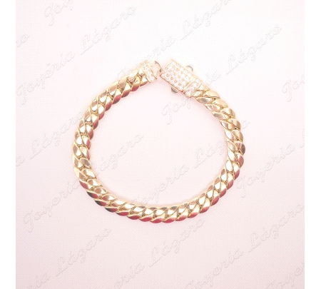 PULSERA ORO 18 KTS CUBANA 8MM CIERRE CAJA CIRCONITAS