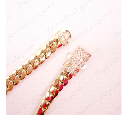 PULSERA ORO 18 KTS CUBANA 8MM CIERRE CAJA CIRCONITAS