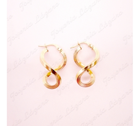 PEND. AROS ORO 18 KTS OCHOS TABLA RAYADA 14X24MM                                                    