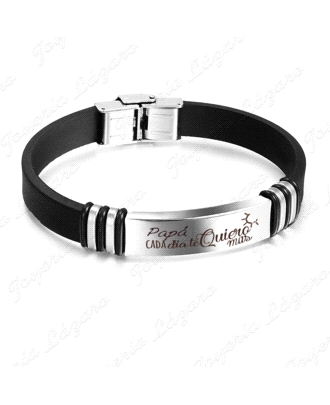 PULSERA ACERO CAUCHO NEGRO PAP CADA DIA TE QUIERO MAS