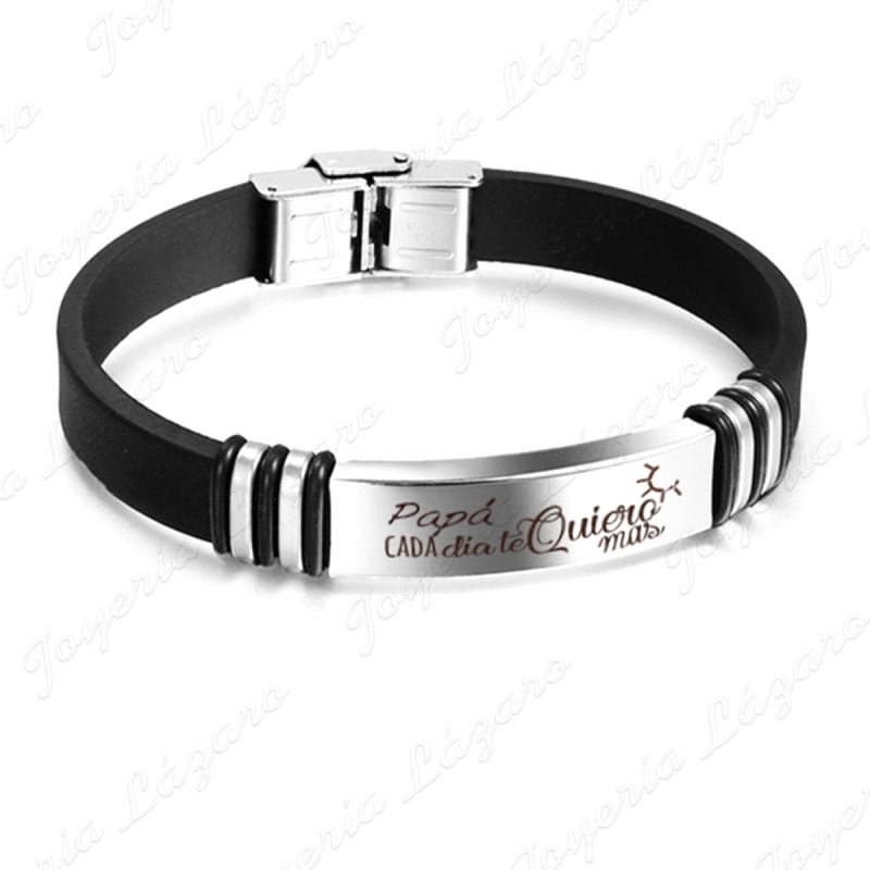 PULSERA ACERO CAUCHO NEGRO PAP CADA DIA TE QUIERO MAS