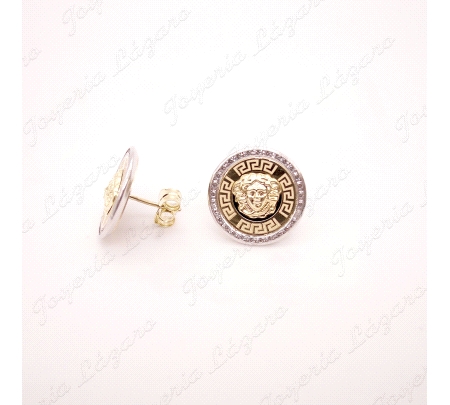 PEND. ORO 18 KTS BICOLOR REDONDO 15.9MM MEDUSA  CIRCOS FILO PRESION